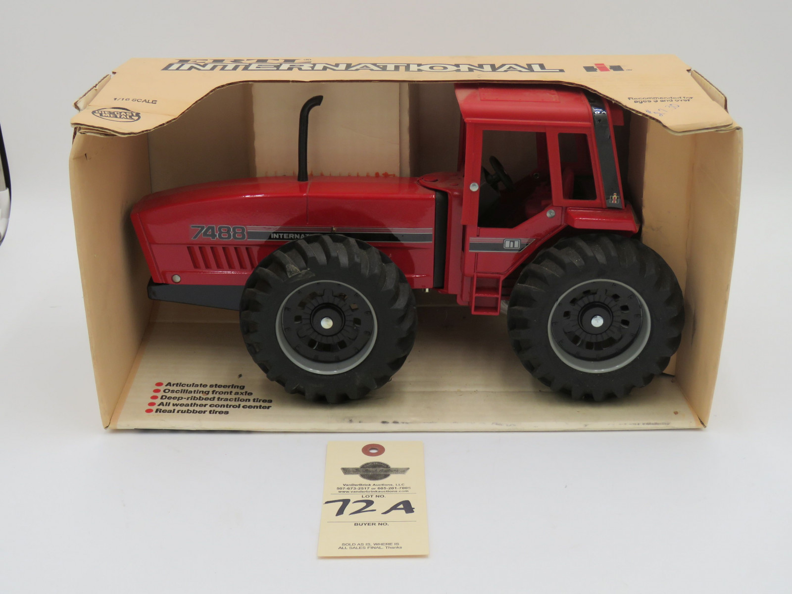 ERTL INTERNATIONALIH DIE CAST METAL 7488 1/16 SCALE OSCILLATING FRONT AXLE, DEEP RIBBED TRACTION TIRES, ALL WEATHER CONTROL CENTER, REAL RUBBER TIRES - Image 1