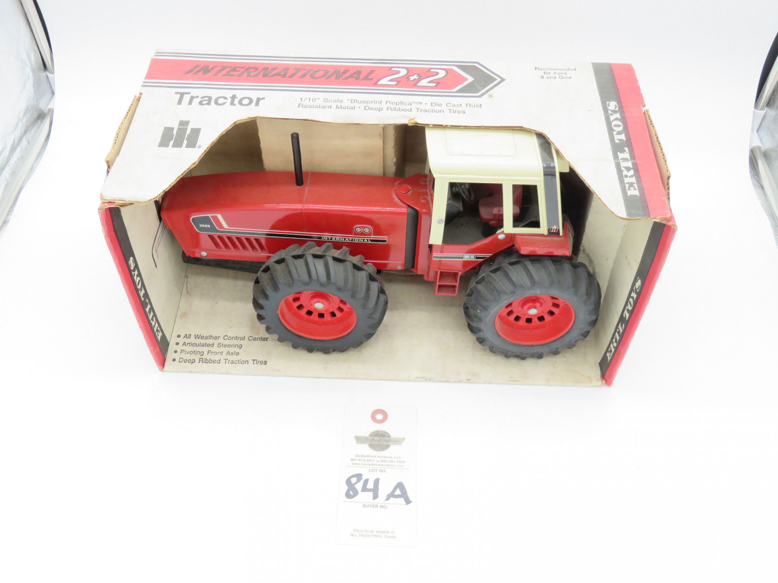 ERTL 1/16TH SCALE INTERNATIONAL 2+2 TRACTOR  1/16 SCALE BLUEPRINT REPLICA DIE CAST RUST RESISTANT METAL- DEEP RIBBED TRACTION TIRES  UNOPENED BOX SMOKE STACK INCLUDED INSIDE - Image 3