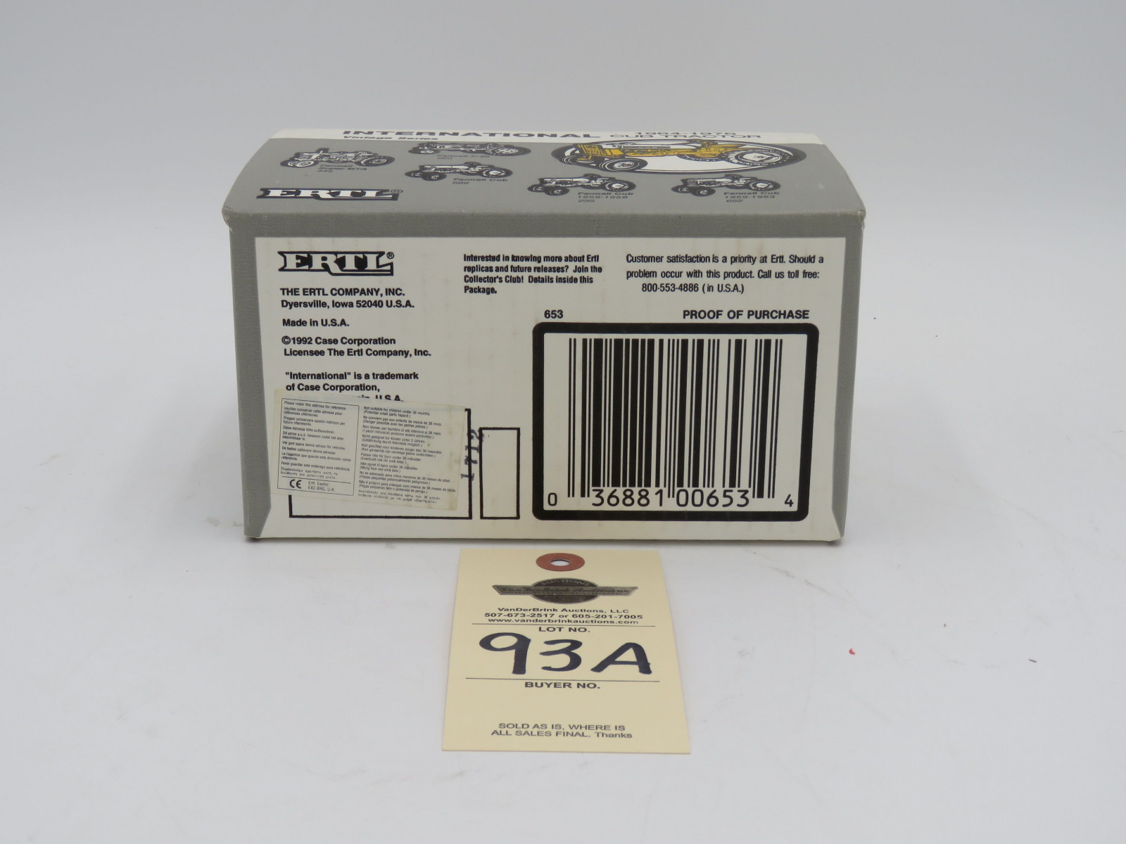 1992 ERTL INTERNATIONAL CUB TRACTOR 1964-1976 DIE CAST METAL 1/16 SCALE  VINTAGE SERIES - Image 6