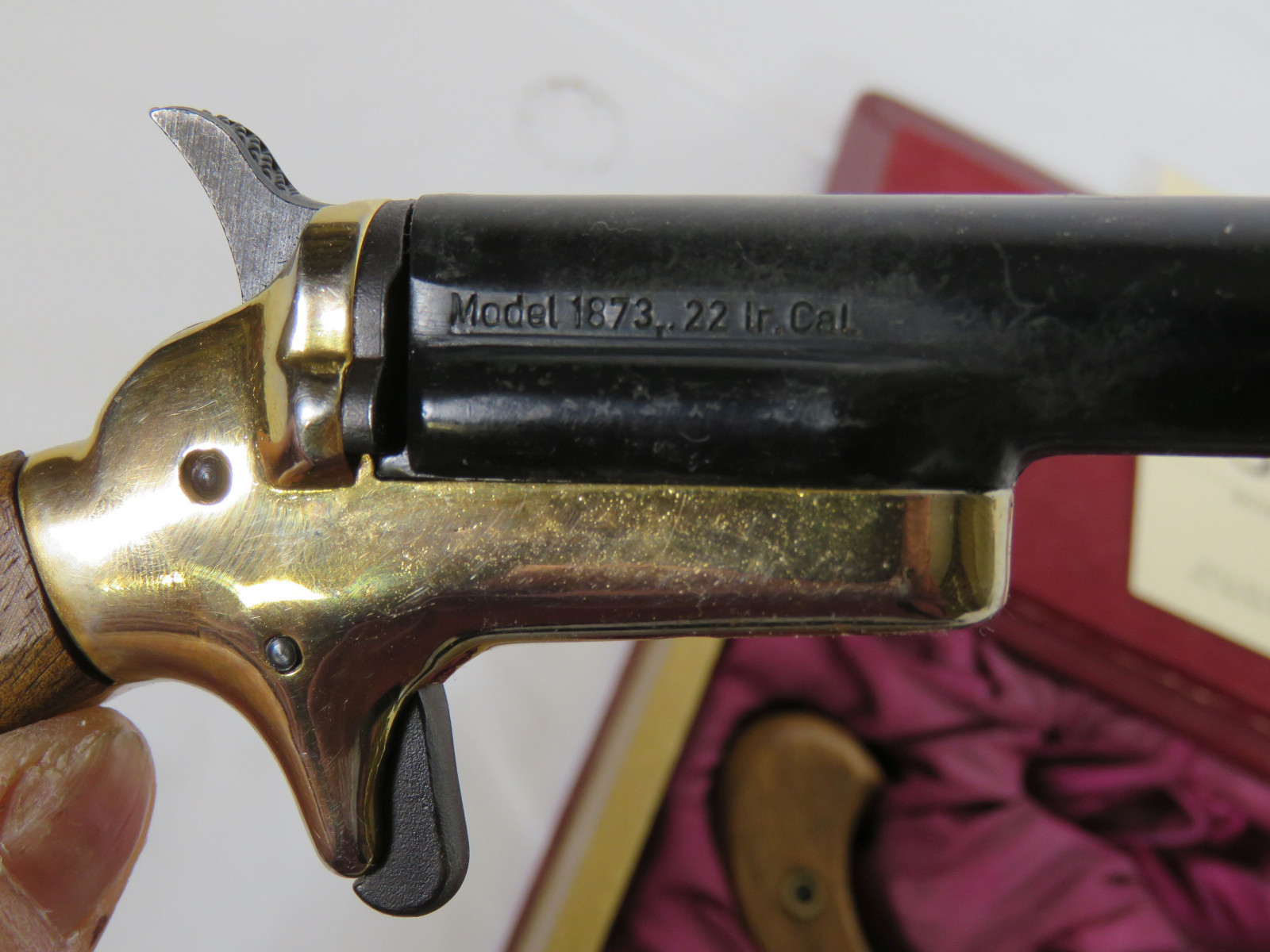 Hawes .22 Pair of Dueling Pistols in box with satin lining - Image 6