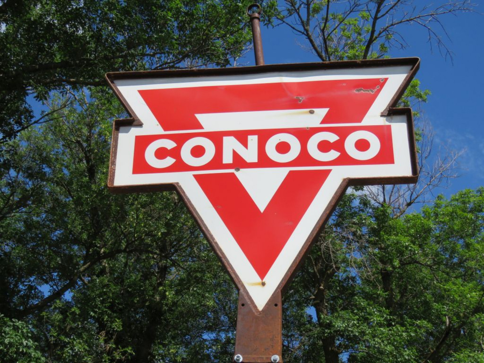 Conoco Porcelain sign on pole with Frame - Image 2