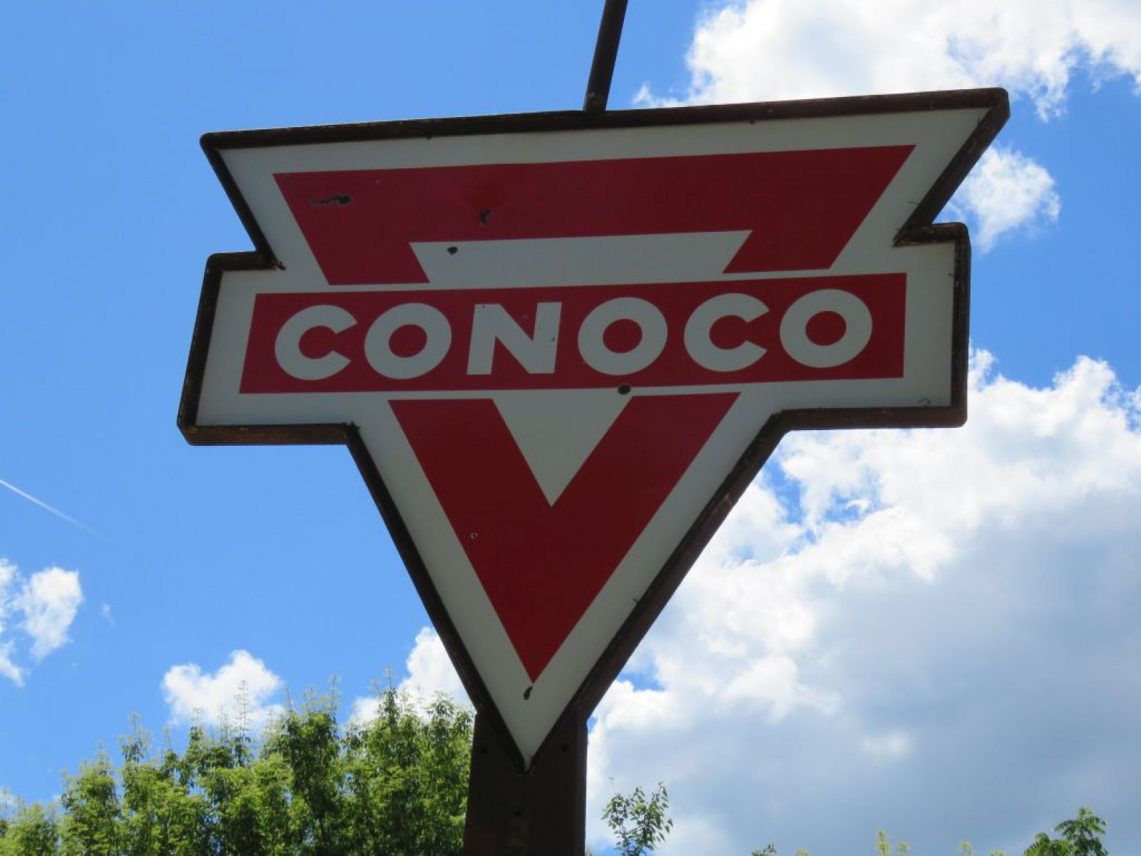 Conoco Porcelain sign on pole with Frame - Image 5